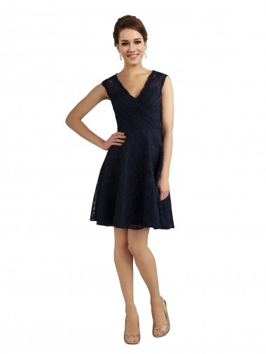 Knee Length Sleeveless Lace Dark Navy A-Line Bridesmaid Dress / Evening Dress Colchester