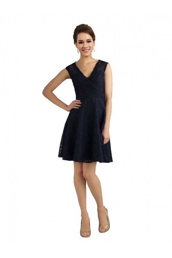 Knee Length Sleeveless Lace Dark Navy A-Line Bridesmaid Dress / Evening Dress Colchester