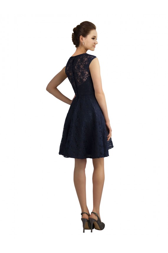 Knee Length Sleeveless Lace Dark Navy A-Line Bridesmaid Dress / Evening Dress Colchester