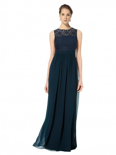 Long Sleeveless Chiffon & Lace Dark Navy A-Line Bridesmaid Dress Colchester