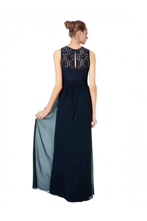 Long Sleeveless Chiffon & Lace Dark Navy A-Line Bridesmaid Dress Colchester