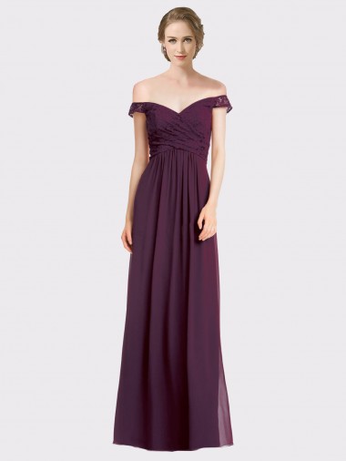 Long Sleeveless Soft Chiffon & Lace Grape A-Line Bridesmaid Dress Colchester