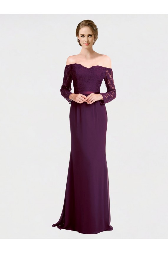 Long Long Sleeves Soft Chiffon & Lace Grape Mermaid Bridesmaid Dress Colchester