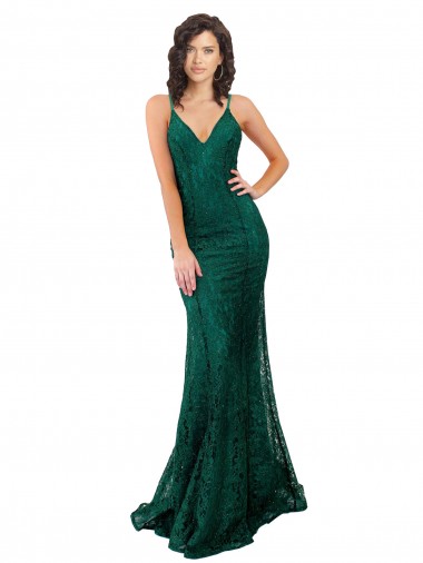 Long Sleeveless Lace Dark Green Mermaid Black Tie Evening Gown / Prom Dress / Bridesmaid Dress Colchester