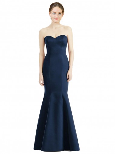 Long Floor Length Sleeveless Satin Dark Navy Mermaid Bridesmaid Dress Colchester