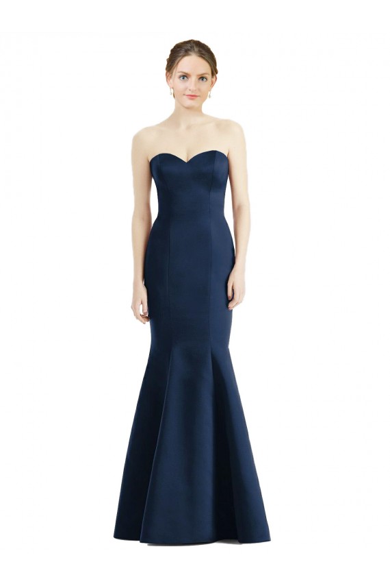 Long Floor Length Sleeveless Satin Dark Navy Mermaid Bridesmaid Dress Colchester