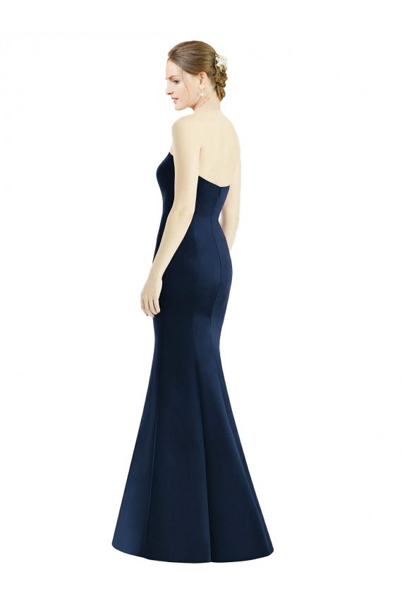 Long Floor Length Sleeveless Satin Dark Navy Mermaid Bridesmaid Dress Colchester