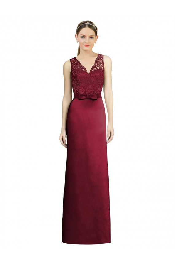 Long Sleeveless Satin & Lace Burgundy A-Line Bridesmaid Dress Colchester