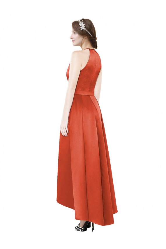 Sleeveless Satin Spice Red A-Line High Low Bridesmaid Dress Colchester