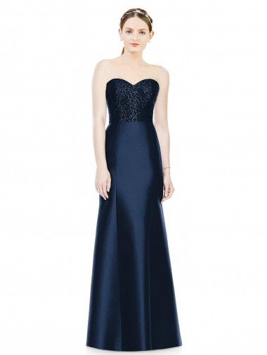 Long Sleeveless Satin Dark Navy Mermaid Evening Dress / Bridesmaid Dress Colchester