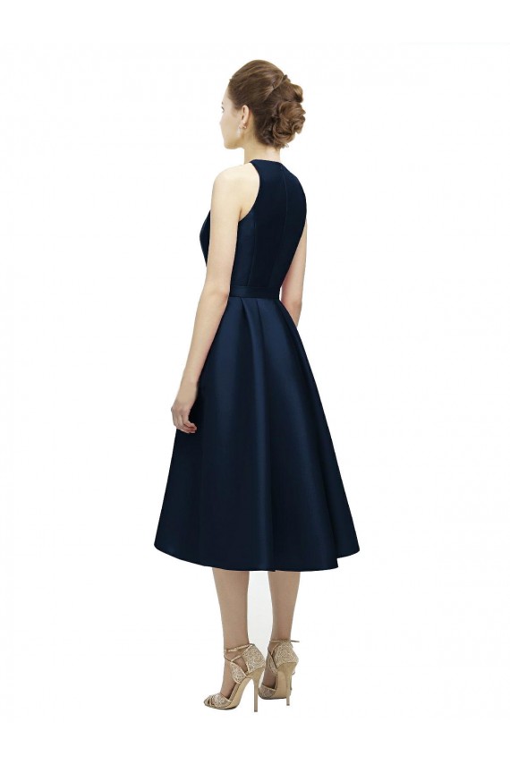 Tea Length Sleeveless Satin Dark Navy A-Line High Low Bridesmaid Dress Colchester