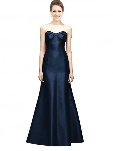 Long Sleeveless Satin Dark Navy Mermaid Bridesmaid Dress Colchester