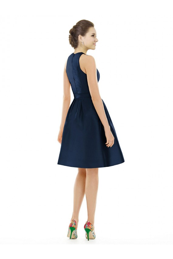 Cocktail Length Sleeveless Satin Dark Navy A-Line Bridesmaid Dress Colchester