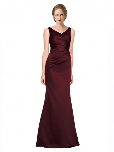 Long Sleeveless Satin Burgundy A-Line Black Tie Evening Gown / Prom Dress / Bridesmaid Dress Colchester