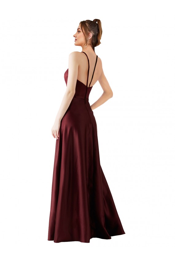 Long Sleeveless Satin Burgundy Gold A-Line Prom Dress / Bridesmaid Dress Colchester