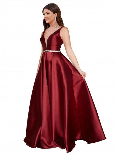 Long Sleeveless Satin Burgundy A-Line Formal Plus Size Evening Gown / Prom Dress / Bridesmaid Dress Colchester