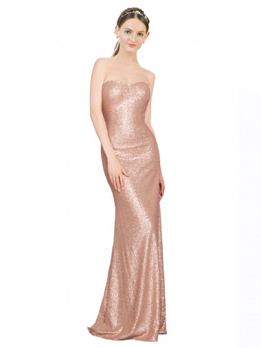 Long Sleeveless Sequin Rose Gold A-Line Formal Evening Gown / Prom Dress / Bridesmaid Dress Colchester