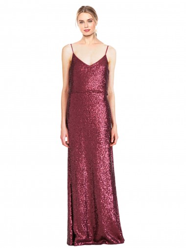 Long Sleeveless Sequin Burgundy A-Line Formal Evening Gown / Prom Dress / Bridesmaid Dress Colchester