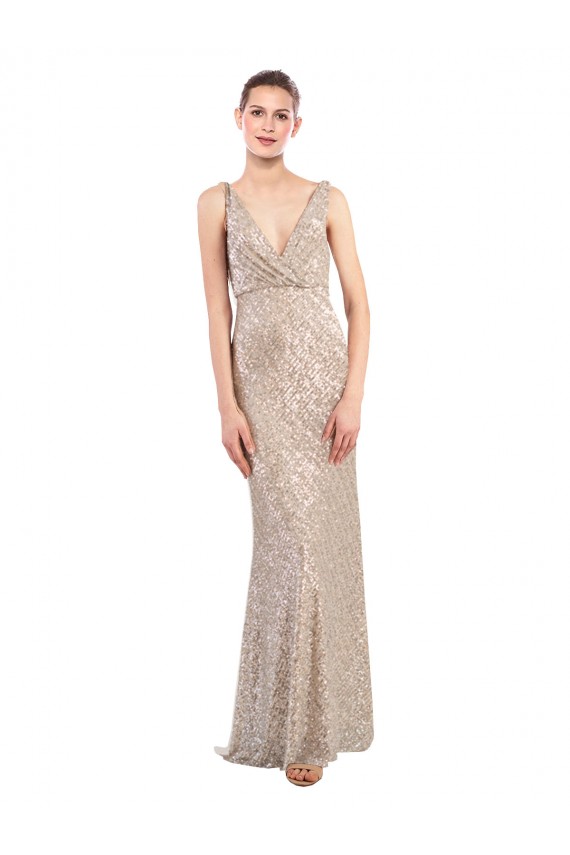 Long Sleeveless Sequin & Sparkling Sequin Silver V-Neck Sheath Formal Evening Gown / Prom Dress / Bridesmaid Dress Colchester