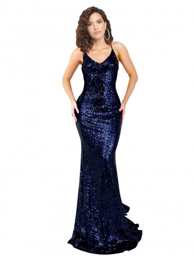 Long Sleeveless Sequin Dark Navy Mermaid Formal Evening Gown / Prom Dress / Bridesmaid Dress Colchester