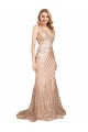 Long Sleeveless Sequin & Sparkling Sequin Rose Gold Mermaid Formal Plus Size Evening Gown / Prom Dress / Bridesmaid Dress Colchester