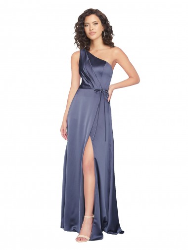 Long Sleeveless Silk like Satin Dusk One Shoulder A-Line Formal Evening Gown / Prom Dress / Bridesmaid Dress Colchester