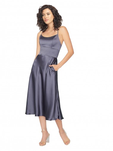 Midi Length Sleeveless Silk like Satin Dusk A-Line Prom Dress / Bridesmaid Dress Colchester