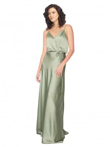 Long Sleeveless Silk like Satin Smoke Green A-Line Formal Evening Gown / Bridesmaid Dress Colchester