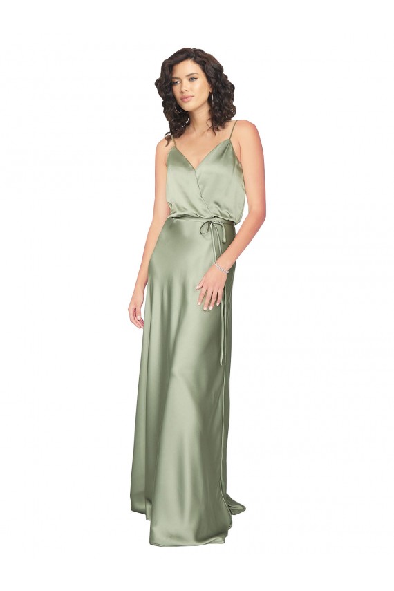 Long Sleeveless Silk like Satin Smoke Green A-Line Formal Evening Gown / Bridesmaid Dress Colchester