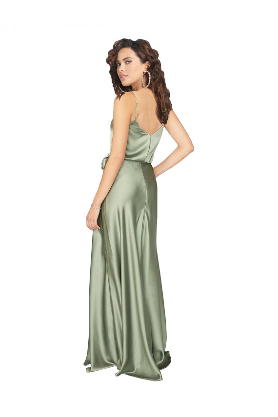 Long Sleeveless Silk like Satin Smoke Green A-Line Formal Evening Gown / Bridesmaid Dress Colchester