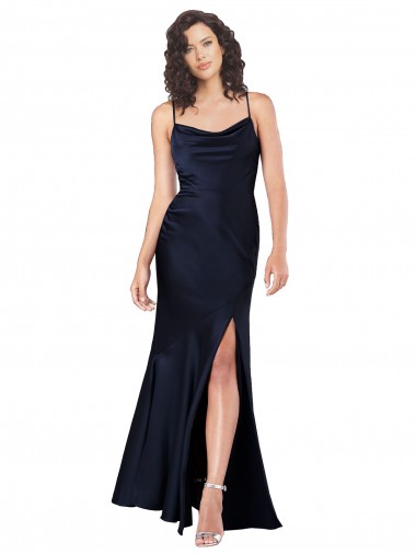 Long Sleeveless Silk like Satin Dark Navy A-Line Black Tie Evening Gown / Prom Dress / Bridesmaid Dress Colchester