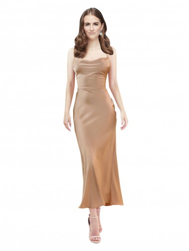 Midi Length Sleeveless Silk like Satin Rose Gold Sheath Formal Evening Gown / Prom Dress / Bridesmaid Dress Colchester