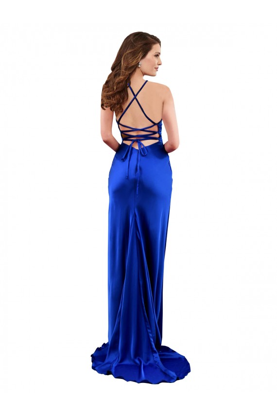 Long Sleeveless Silk like Satin Royal Blue Sheath Formal Evening Gown / Prom Dress / Bridesmaid Dress Colchester