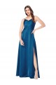 Long Sleeveless Silk like Satin Peacock Blue Spaghetti Straps A-Line Formal Evening Gown / Prom Dress / Bridesmaid Dress Colchester