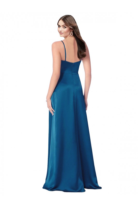 Long Sleeveless Silk like Satin Peacock Blue Spaghetti Straps A-Line Formal Evening Gown / Prom Dress / Bridesmaid Dress Colchester