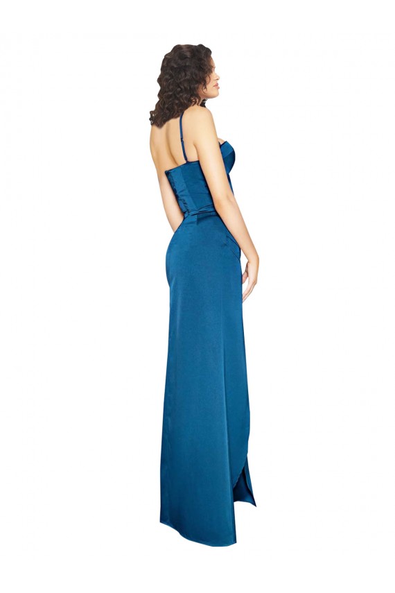 Long Sleeveless Silk like Satin Peacock Blue Spaghetti Straps Sheath Formal Evening Gown / Prom Dress / Bridesmaid Dress Colchester