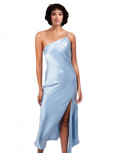 Midi Length Sleeveless Silk like Satin Light Sky Blue A-Line Formal Evening Gown / Prom Dress / Bridesmaid Dress Colchester