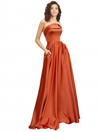 Sweep Train Sleeveless Silk like Satin Burnt Orange A-Line Formal Evening Gown / Prom Dress / Bridesmaid Dress Colchester