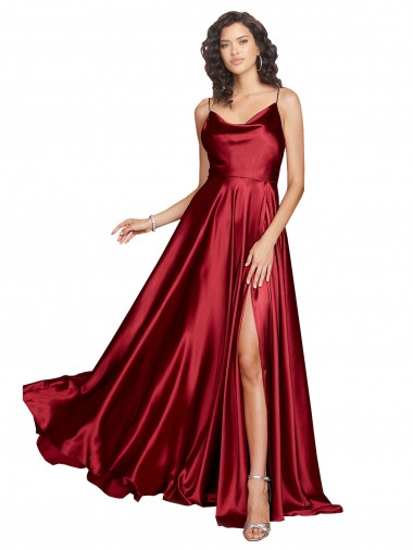 Long Sleeveless Silk like Satin Burgundy A-Line Black Tie Evening Dress / Prom Dress / Bridesmaid Dress Colchester