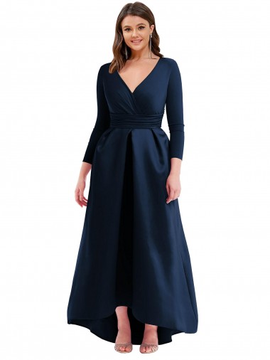 Long Long Sleeves Spandex Dark Navy Ball Gown High Low Plus Size Evening Gown / Prom Dress / Bridesmaid Dress Colchester