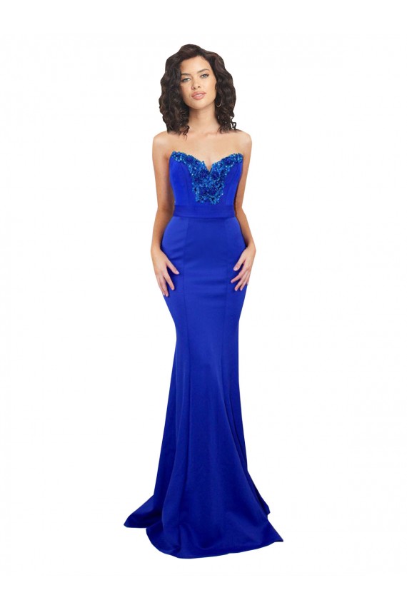 Long Sleeveless Stretch Crepe Royal Blue Mermaid Formal Evening Gown / Prom Dress / Bridesmaid Dress Colchester