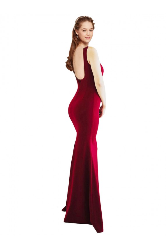 Long Sleeveless Stretch Crepe Burgundy Square Neck Mermaid Formal Evening Gown / Prom Dress / Bridesmaid Dress Colchester