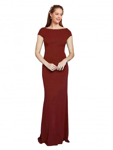 Long Cap Sleeves Stretch Crepe Burgundy Mermaid Formal Evening Gown / Prom Dress / Bridesmaid Dress Colchester