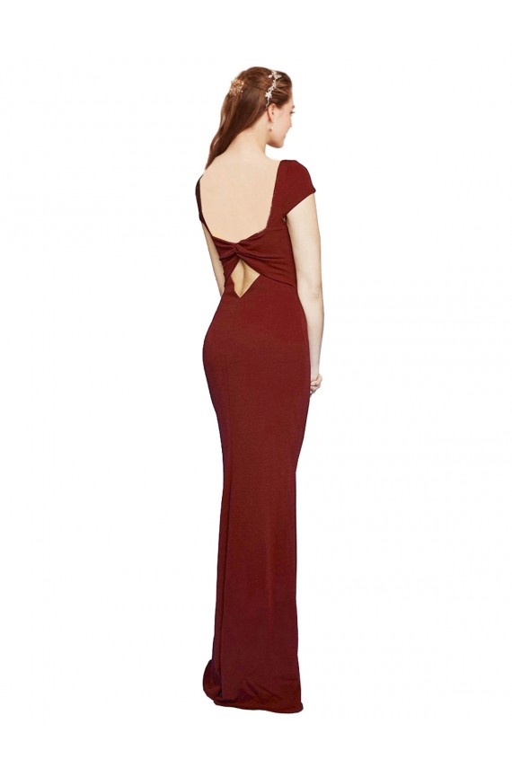 Long Cap Sleeves Stretch Crepe Burgundy Mermaid Formal Evening Gown / Prom Dress / Bridesmaid Dress Colchester