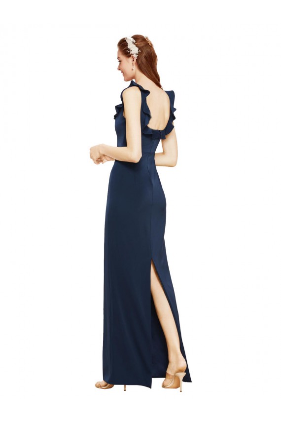 Long Sleeveless Stretch Crepe Dark Navy Scoop Neck Sheath Formal Evening Gown / Prom Dress / Bridesmaid Dress Colchester