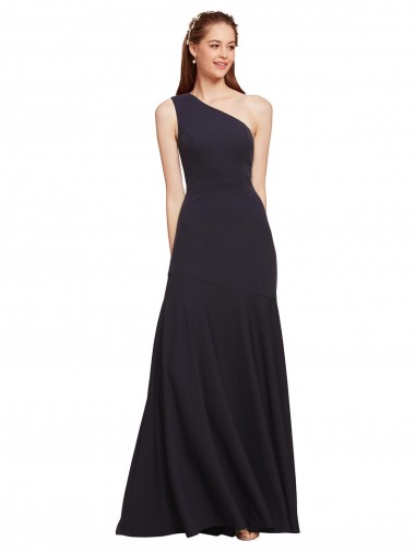 Long Sleeveless Stretch Crepe Dark Navy One Shoulder A-Line Formal Evening Gown / Prom Dress / Bridesmaid Dress Colchester