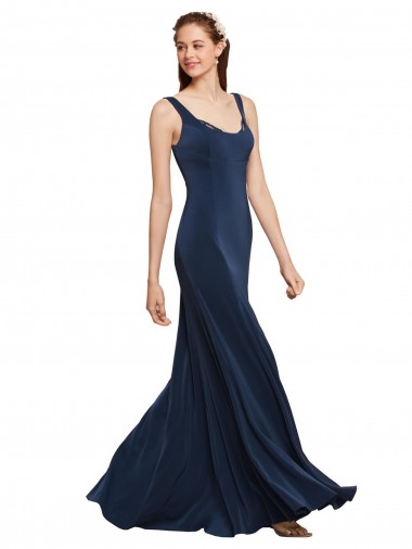 Long Sleeveless Stretch Crepe Dark Navy A-Line Prom Dress / Bridesmaid Dress Colchester