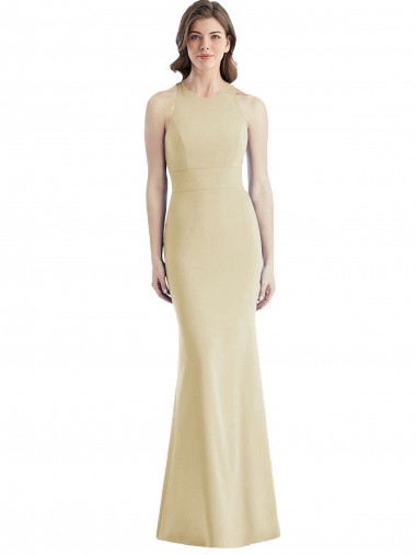 Long Sleeveless Stretch Crepe Champagne Trumpet Semi Formal Evening Dress / Prom Dress / Bridesmaid Dress Colchester