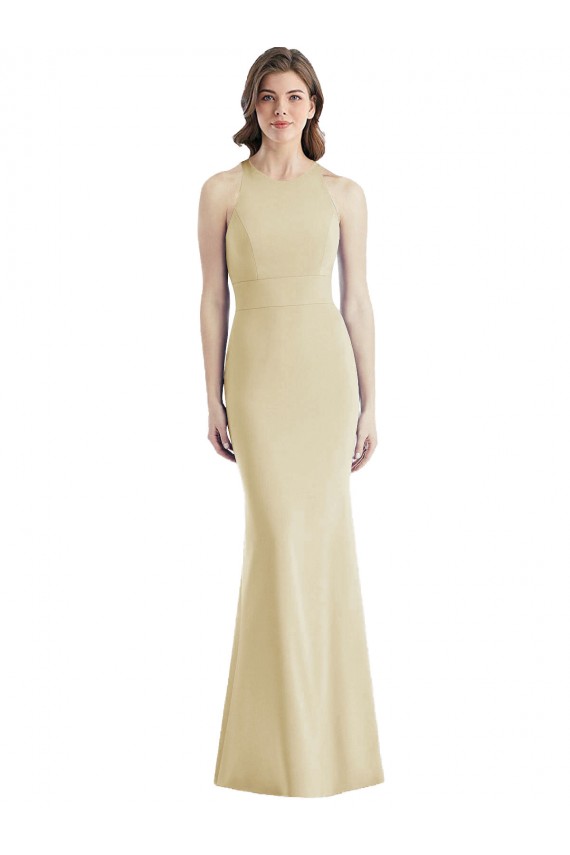 Long Sleeveless Stretch Crepe Champagne Trumpet Semi Formal Evening Dress / Prom Dress / Bridesmaid Dress Colchester