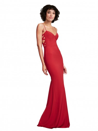 Long Sleeveless Stretch Crepe Red Spaghetti Straps Mermaid Bridesmaid Dress / Evening Dress Colchester